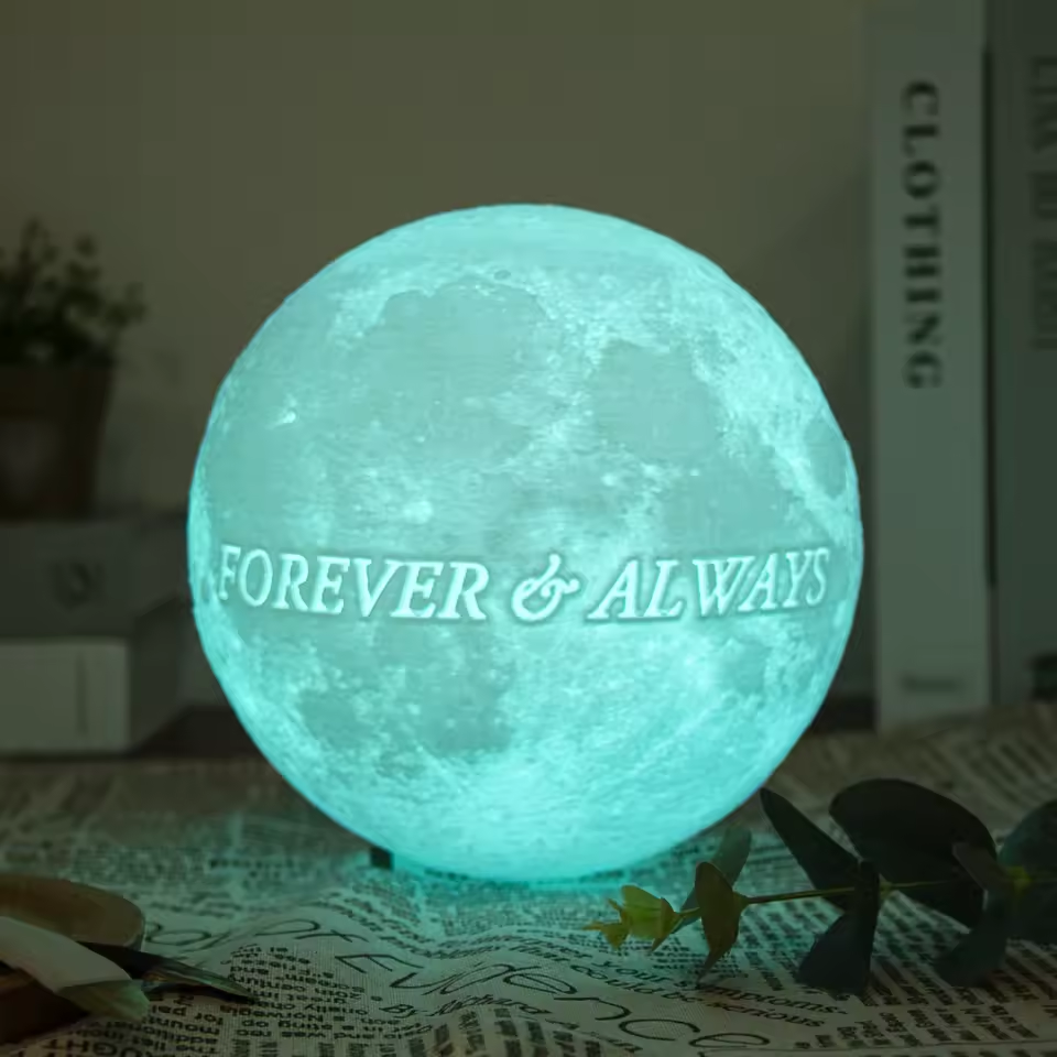 Custom 3D Printed Moon Lamp - Personalized Photo & Text LED Light - Radiant Memories