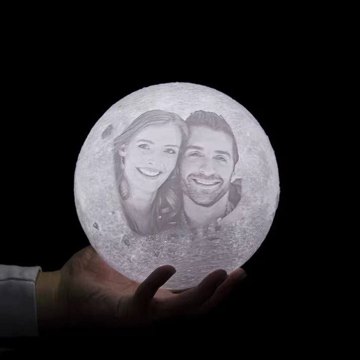 Custom 3D Printed Moon Lamp - Personalized Photo & Text LED Light