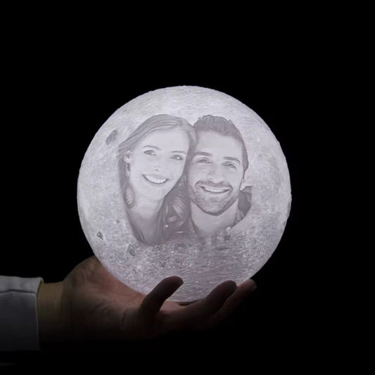 Custom 3D Printed Moon Lamp - Personalized Photo & Text LED Light